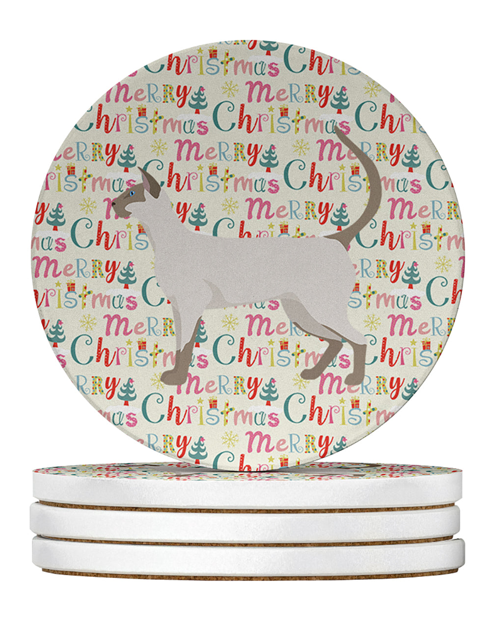 Siamese modern #1 Cat Christmas Large Sandstone Coasters Pack of 4
