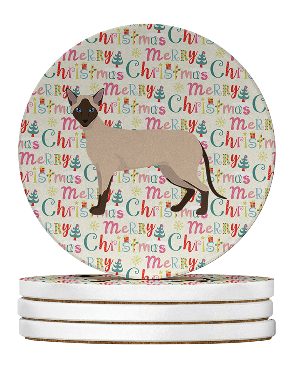 Siamese Modern #2 Cat Christmas Large Sandstone Coasters Pack of 4