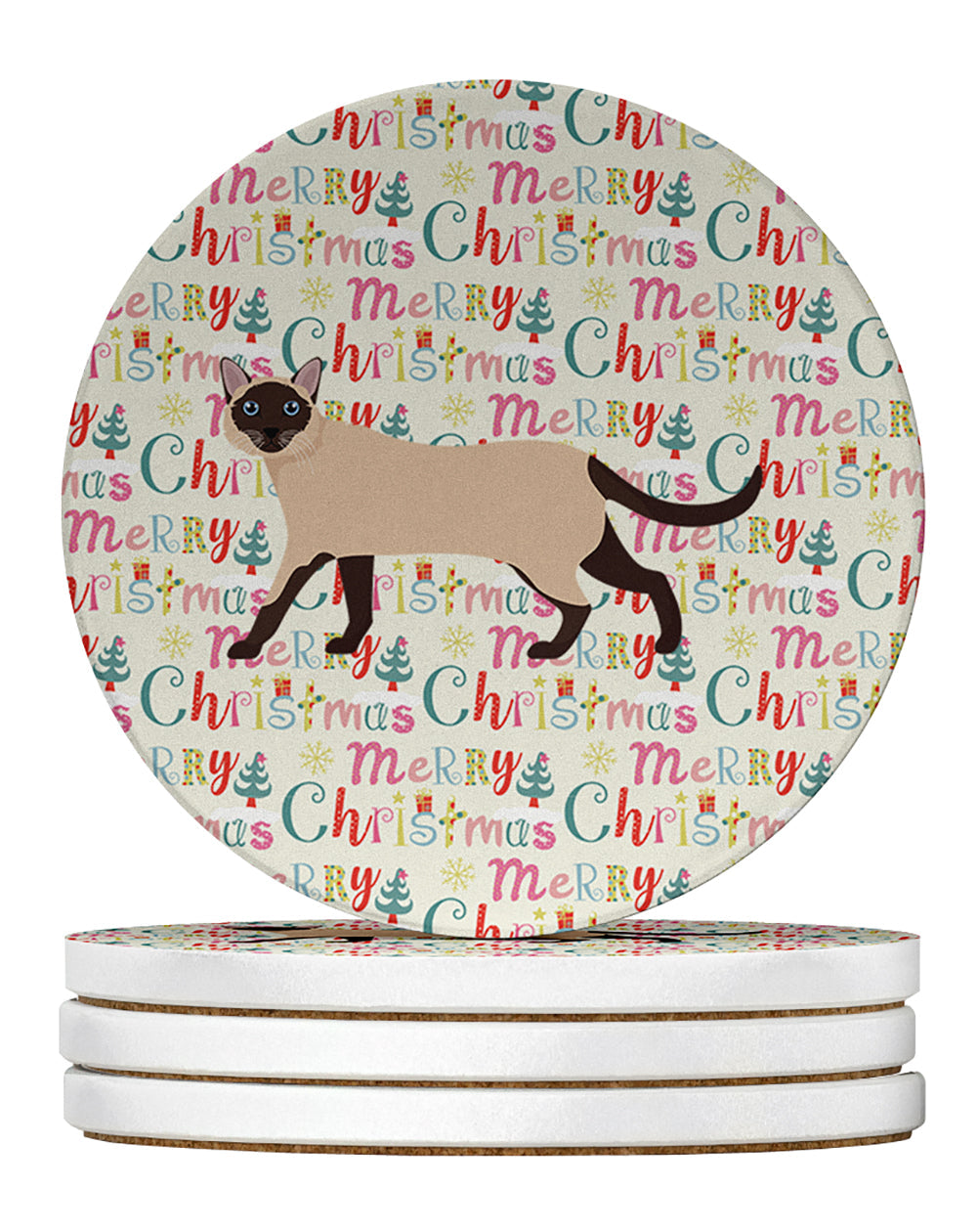 Siamese Traditional #2 Cat Christmas Large Sandstone Coasters Pack of 4