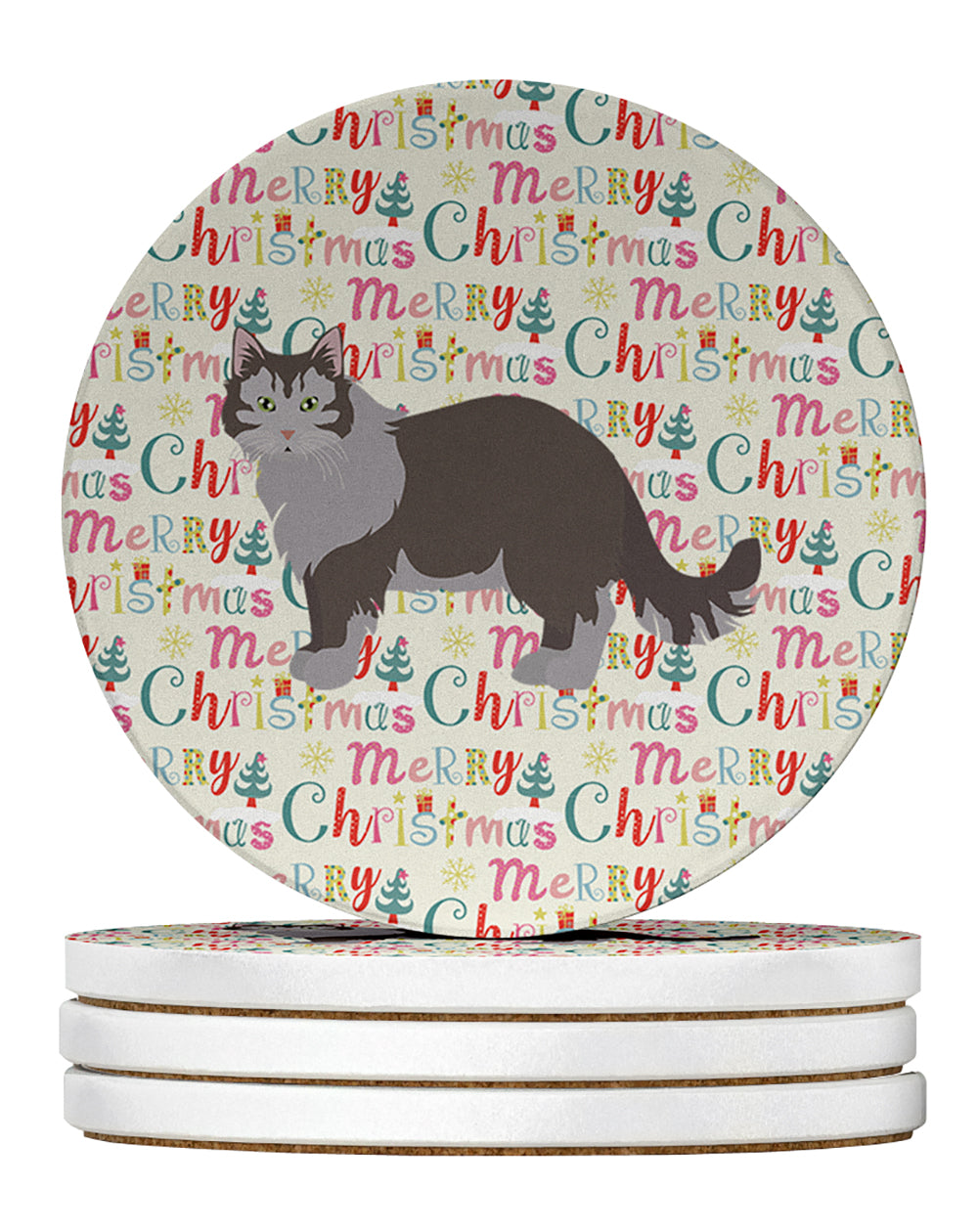 Siberian Forest #1 Cat Christmas Large Sandstone Coasters Pack of 4