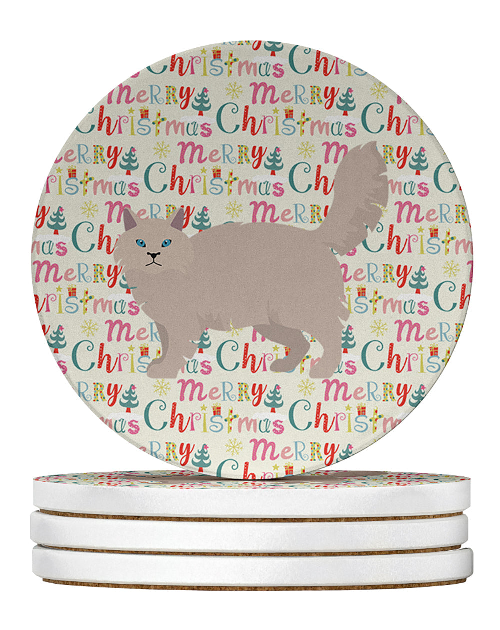 Siberian Forest #2 Cat Christmas Large Sandstone Coasters Pack of 4