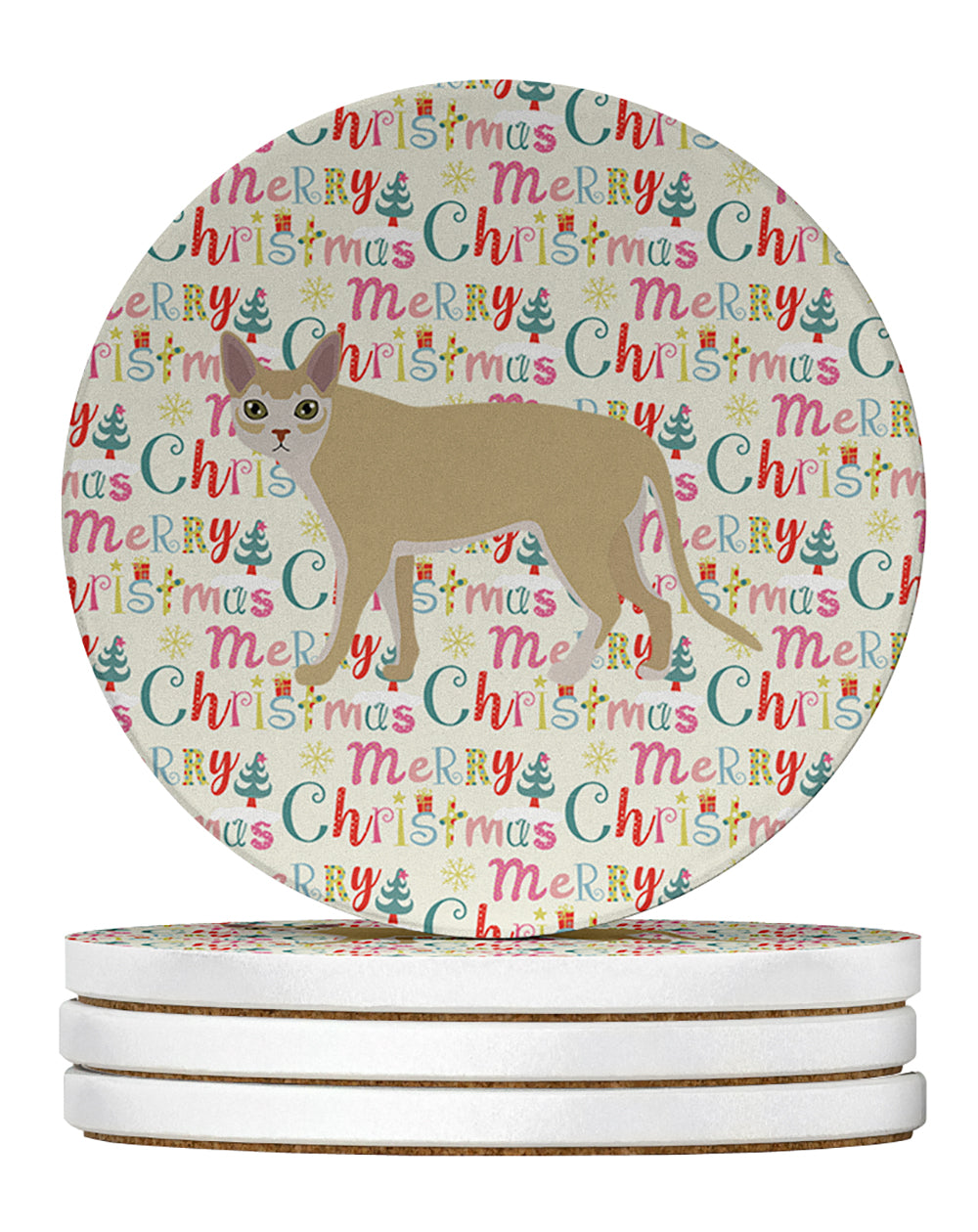 Singapura Cat Christmas Large Sandstone Coasters Pack of 4