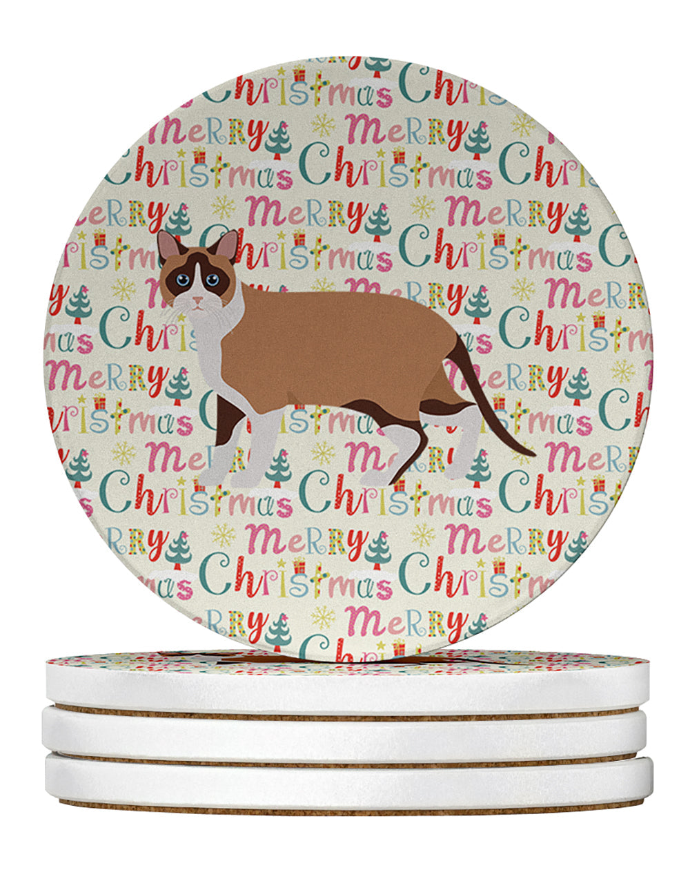 Snowshoe Cat Christmas Large Sandstone Coasters Pack of 4