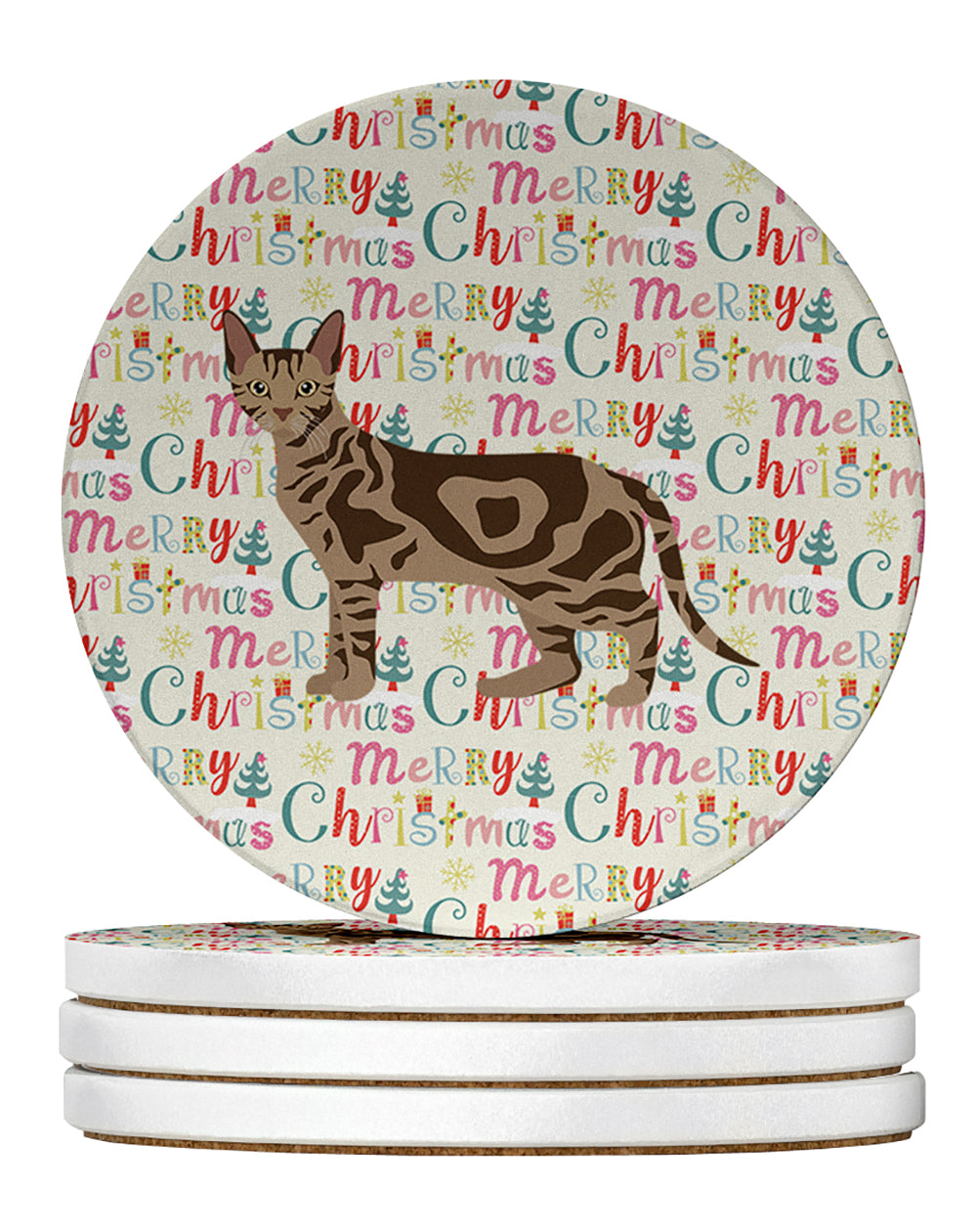 Sokoke Cat Christmas Large Sandstone Coasters Pack of 4