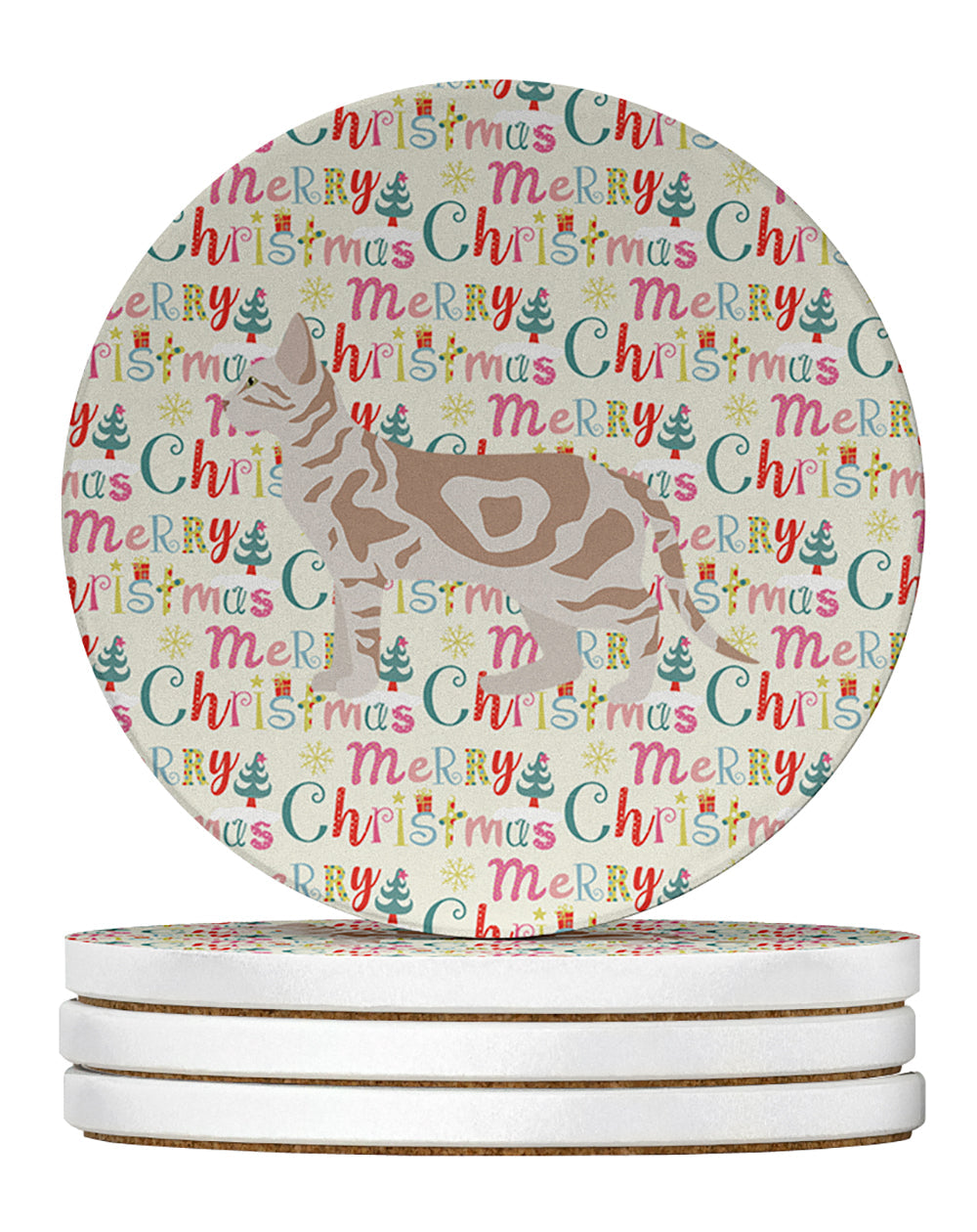 Sokoke #2 Cat Christmas Large Sandstone Coasters Pack of 4