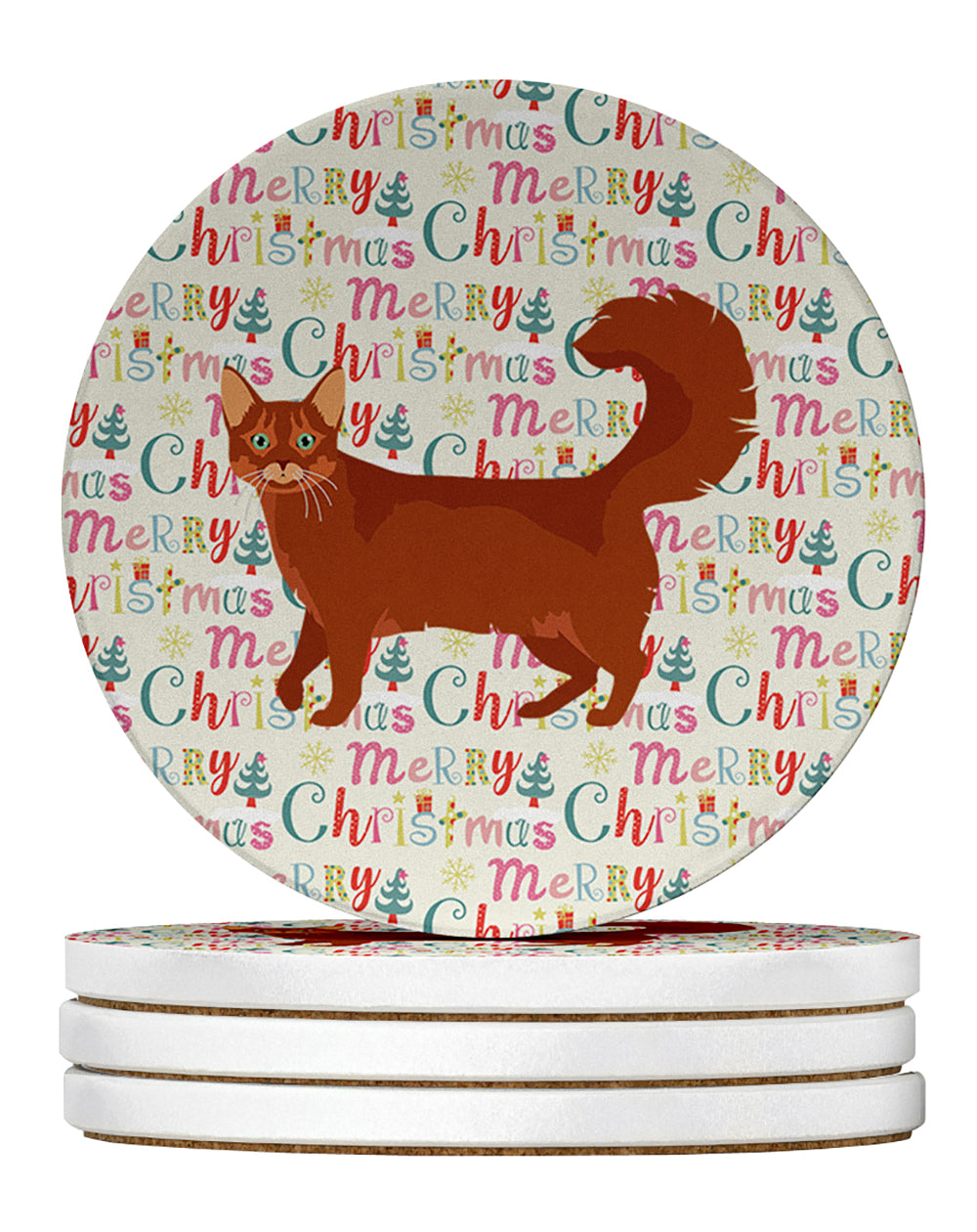 Somali Cat Christmas Large Sandstone Coasters Pack of 4