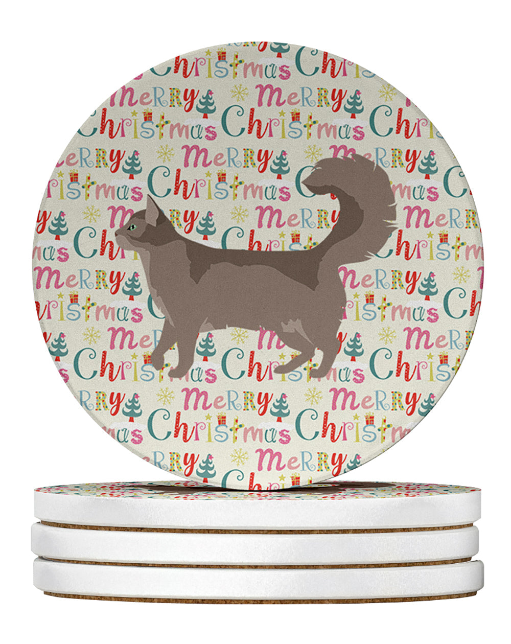 Somali #2 Cat Christmas Large Sandstone Coasters Pack of 4