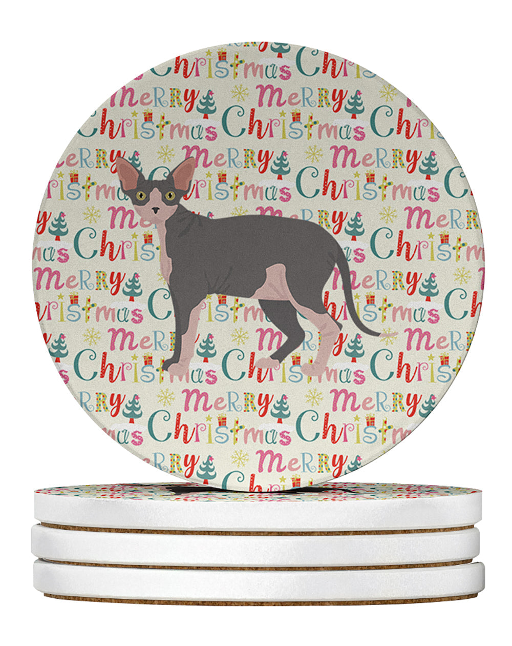 Sphynx #2 Cat Christmas Large Sandstone Coasters Pack of 4