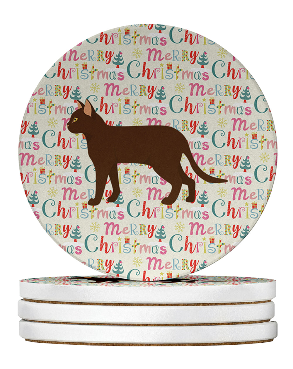 Suphalak Cat Christmas Large Sandstone Coasters Pack of 4