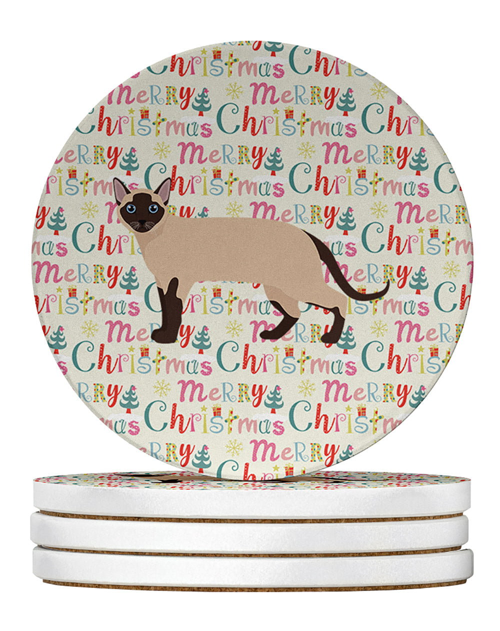 Tonkinese Cat Christmas Large Sandstone Coasters Pack of 4
