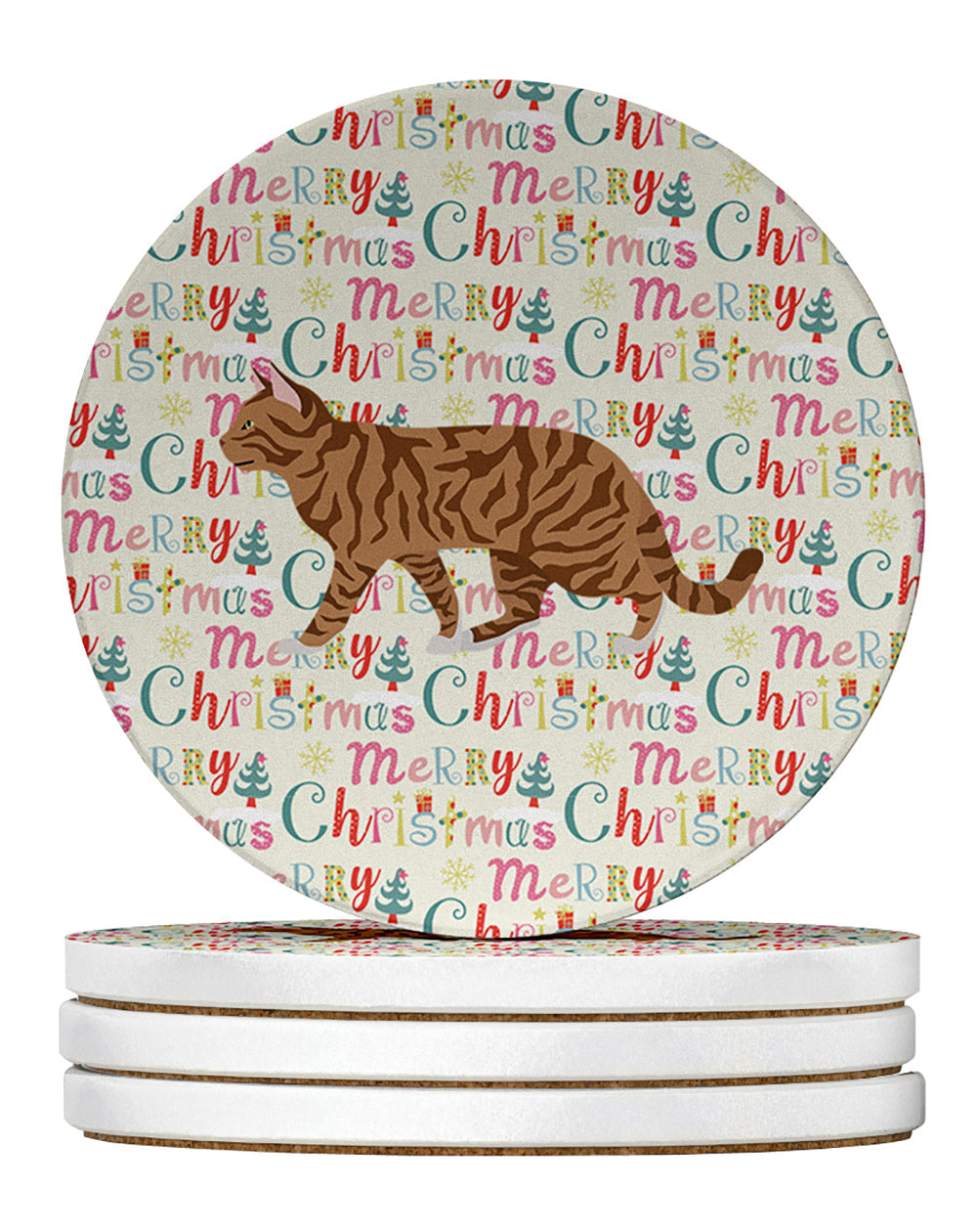 Toyger Cat Christmas Large Sandstone Coasters Pack of 4