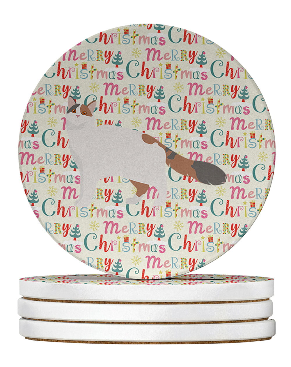 Turkish Van #2 Cat Christmas Large Sandstone Coasters Pack of 4