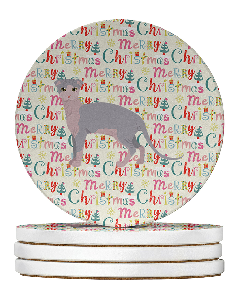 Ukrainian Levkoy Cat Christmas Large Sandstone Coasters Pack of 4