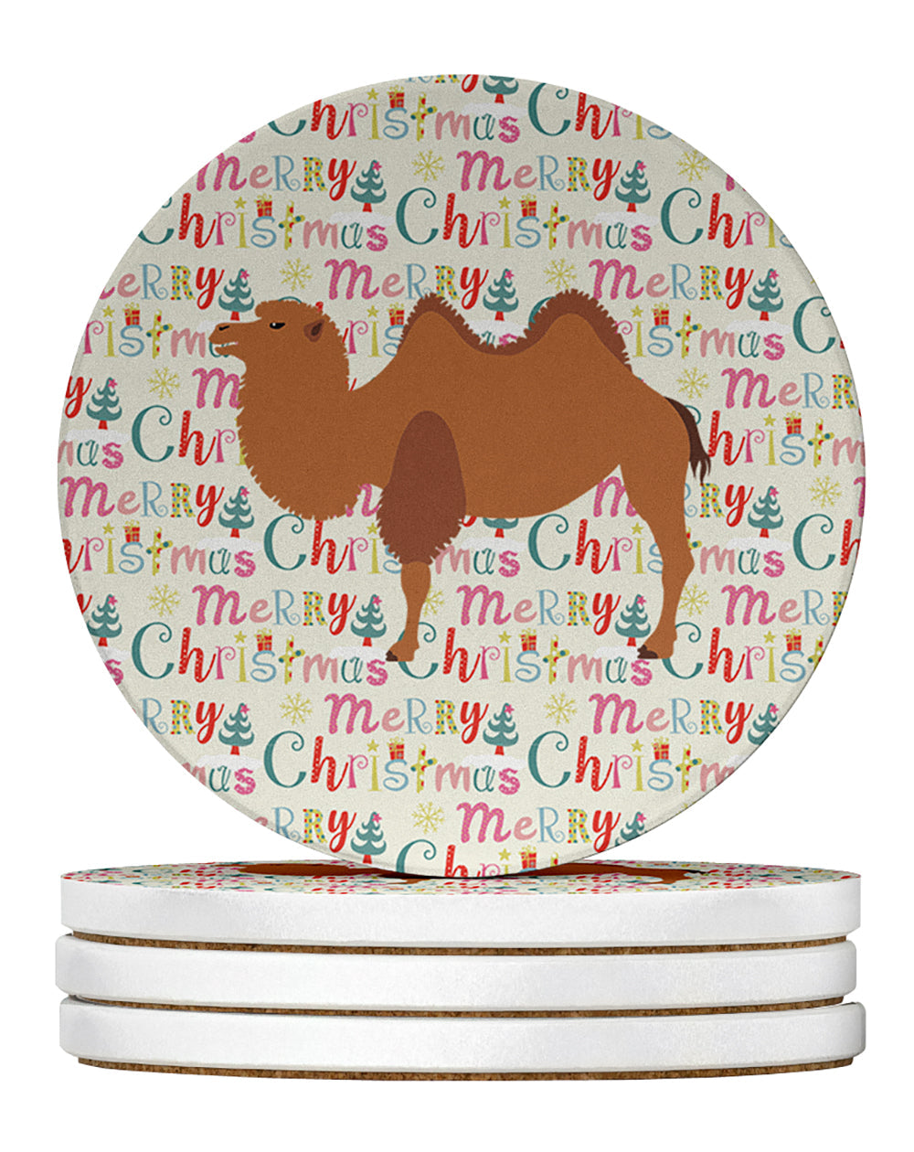 Bactrian Camel Christmas Large Sandstone Coasters Pack of 4