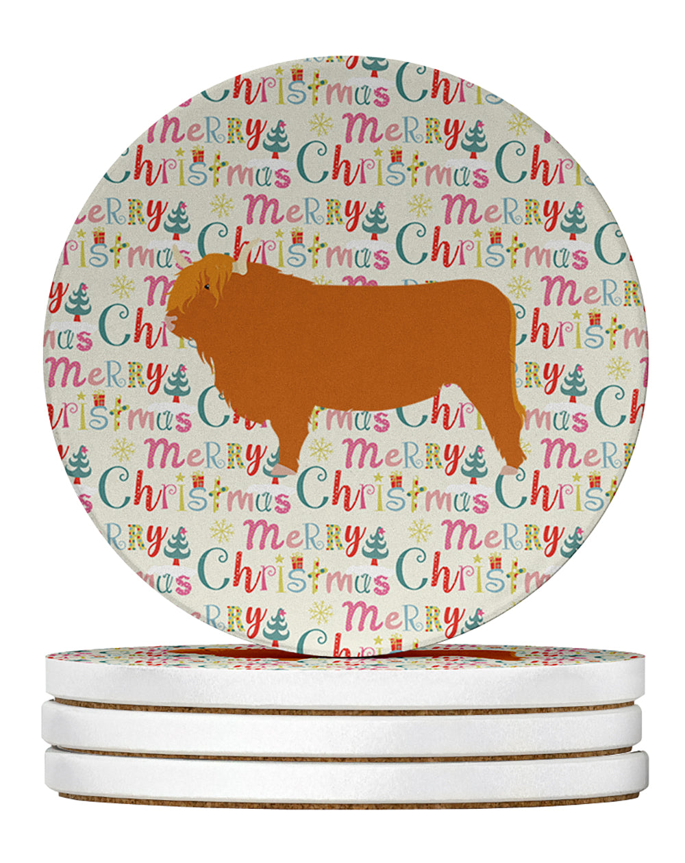 Highland Cow Christmas Large Sandstone Coasters Pack of 4
