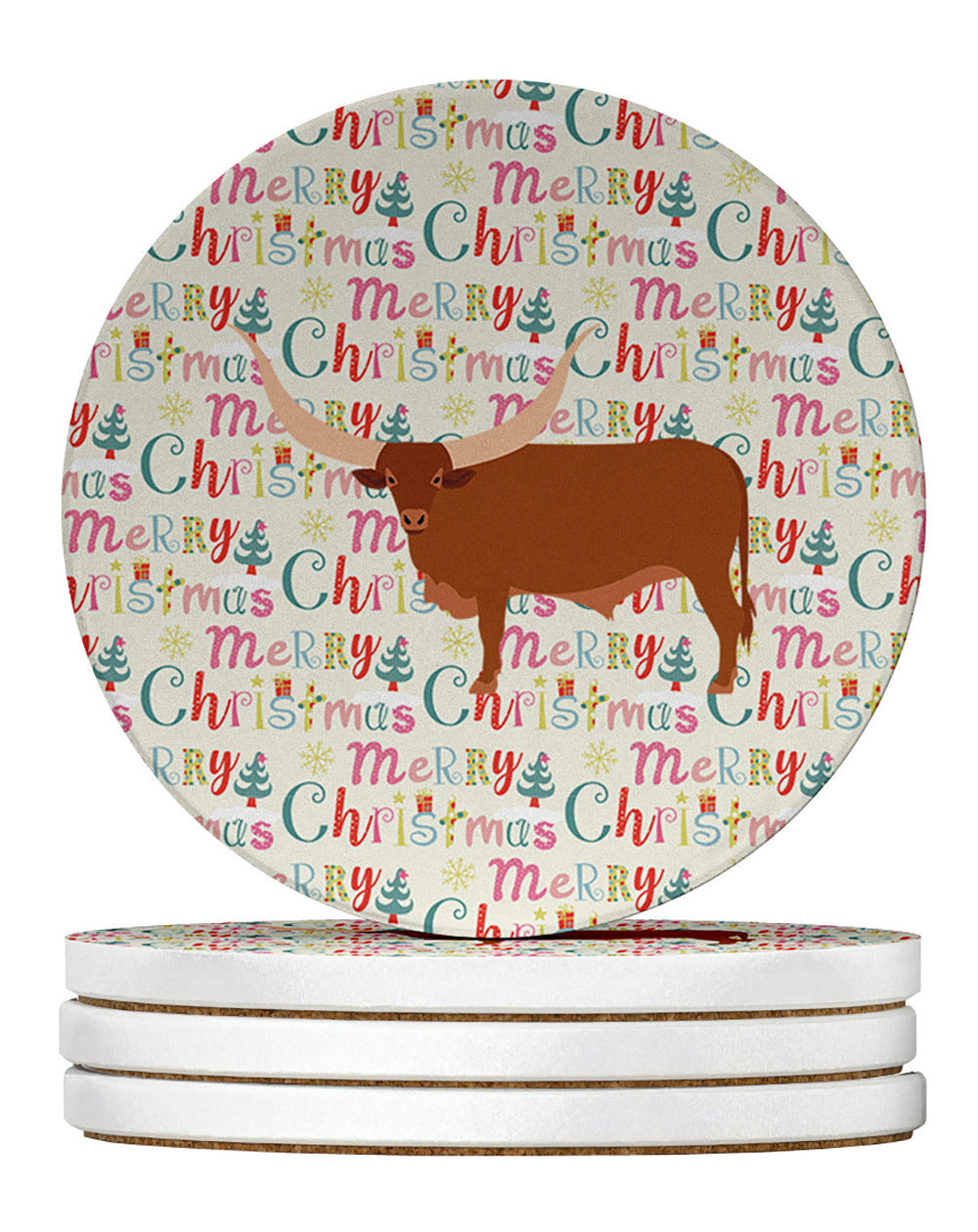Ankole-Watusu Cow Christmas Large Sandstone Coasters Pack of 4