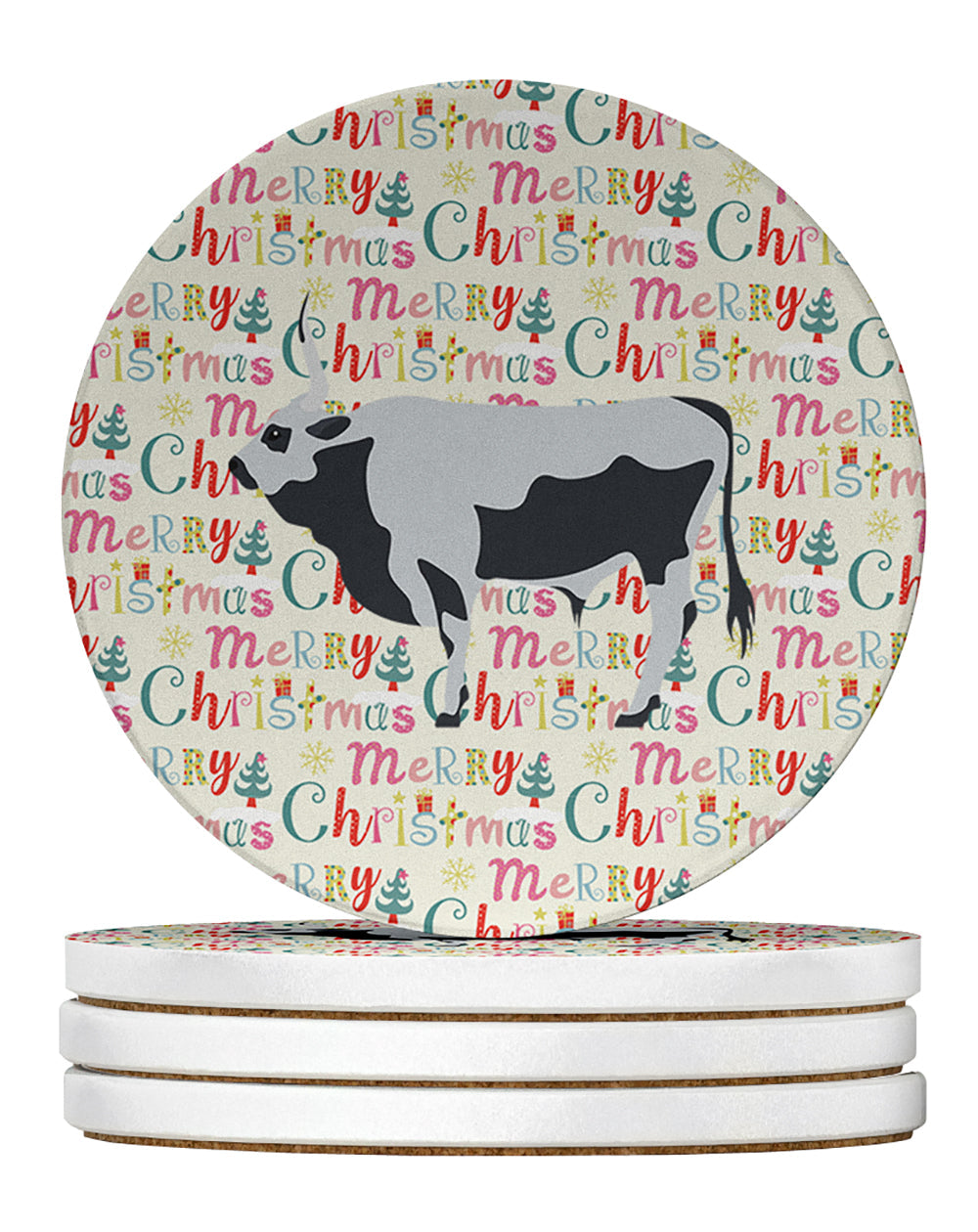 Hungarian Grey Steppe Cow Christmas Large Sandstone Coasters Pack of 4