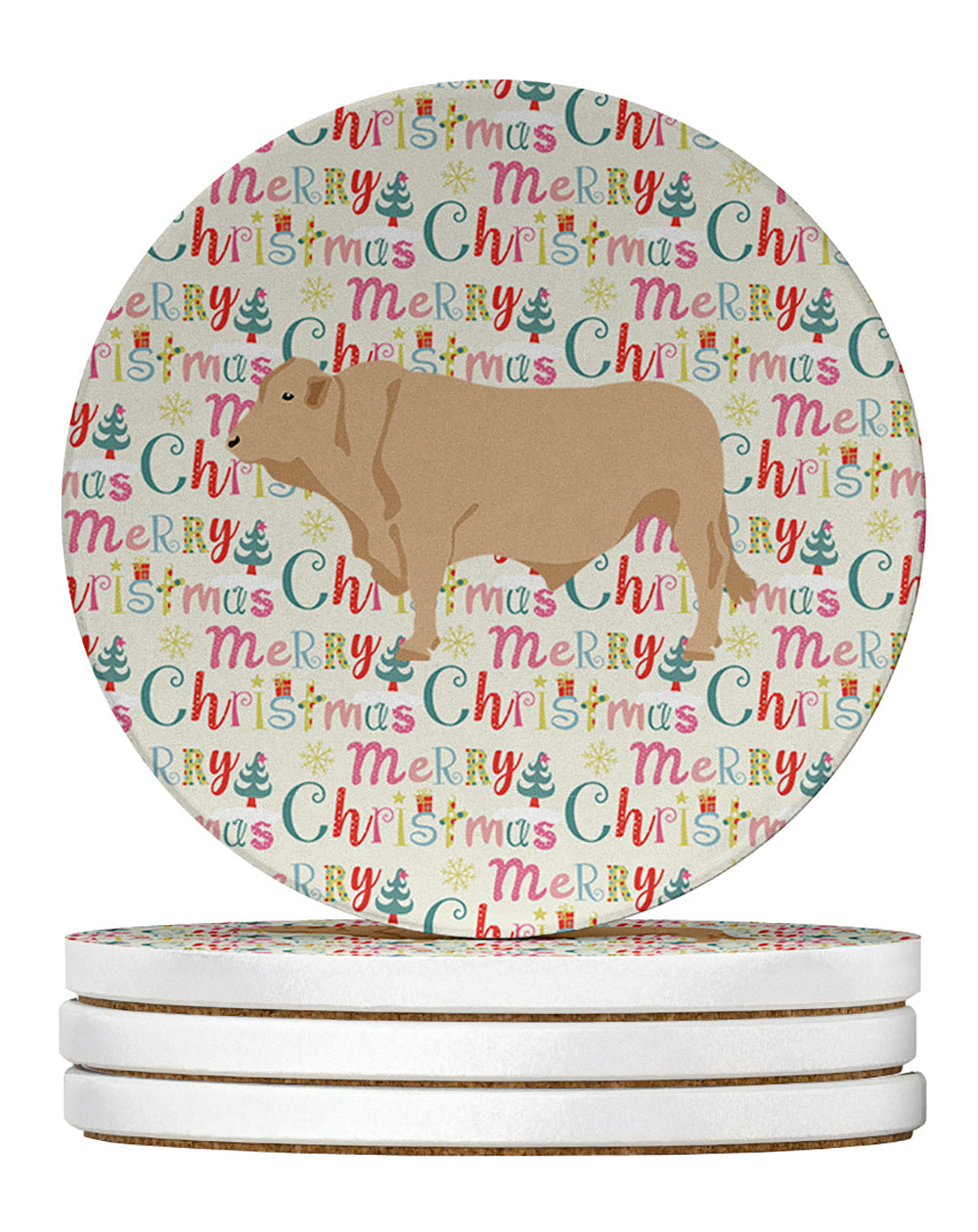 Charolais Cow Christmas Large Sandstone Coasters Pack of 4