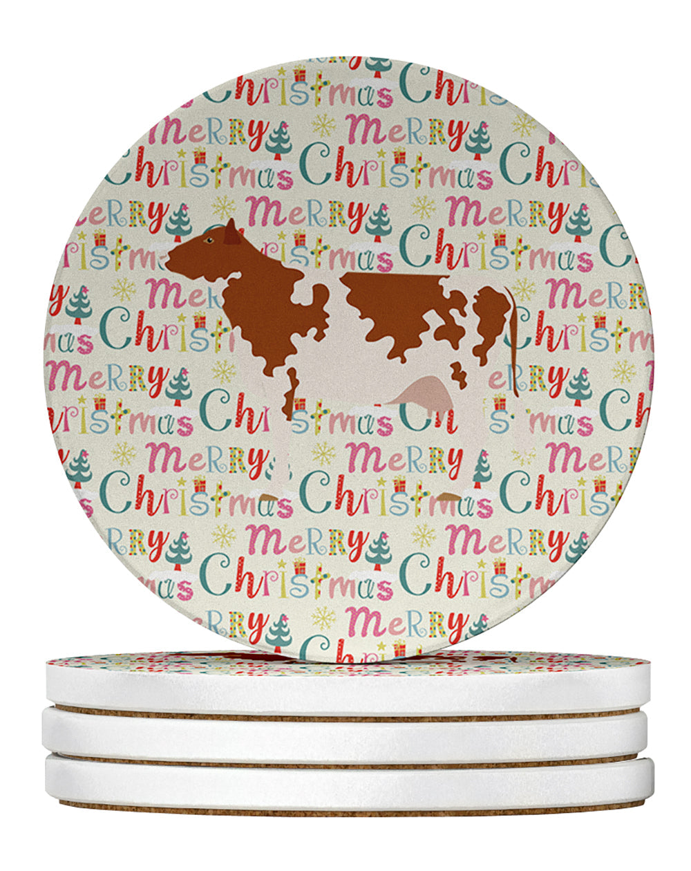 Ayrshire Cow Christmas Large Sandstone Coasters Pack of 4