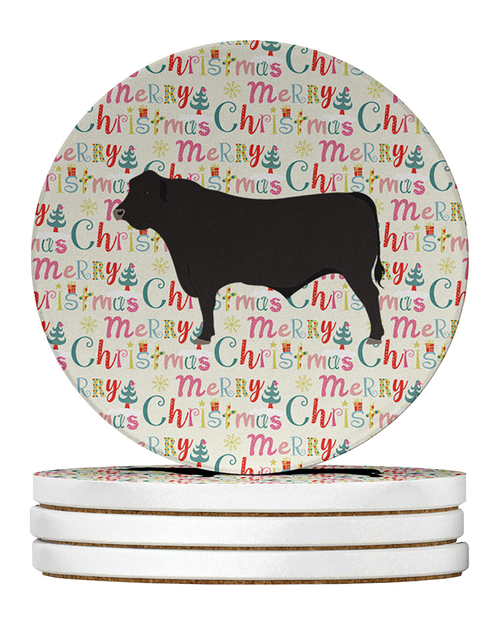 Black Angus Cow Christmas Large Sandstone Coasters Pack of 4