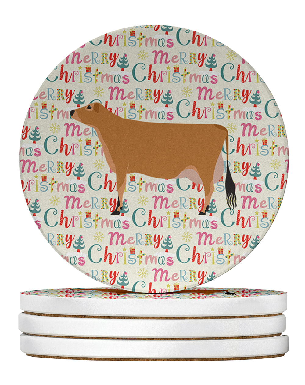 Jersey Cow Christmas Large Sandstone Coasters Pack of 4