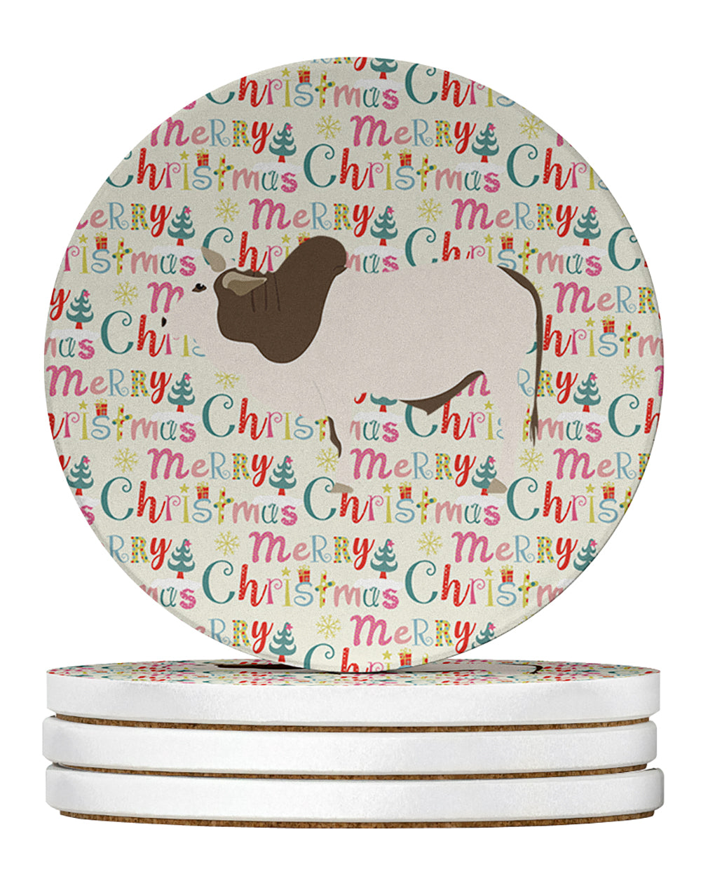 Malvi Cow Christmas Large Sandstone Coasters Pack of 4
