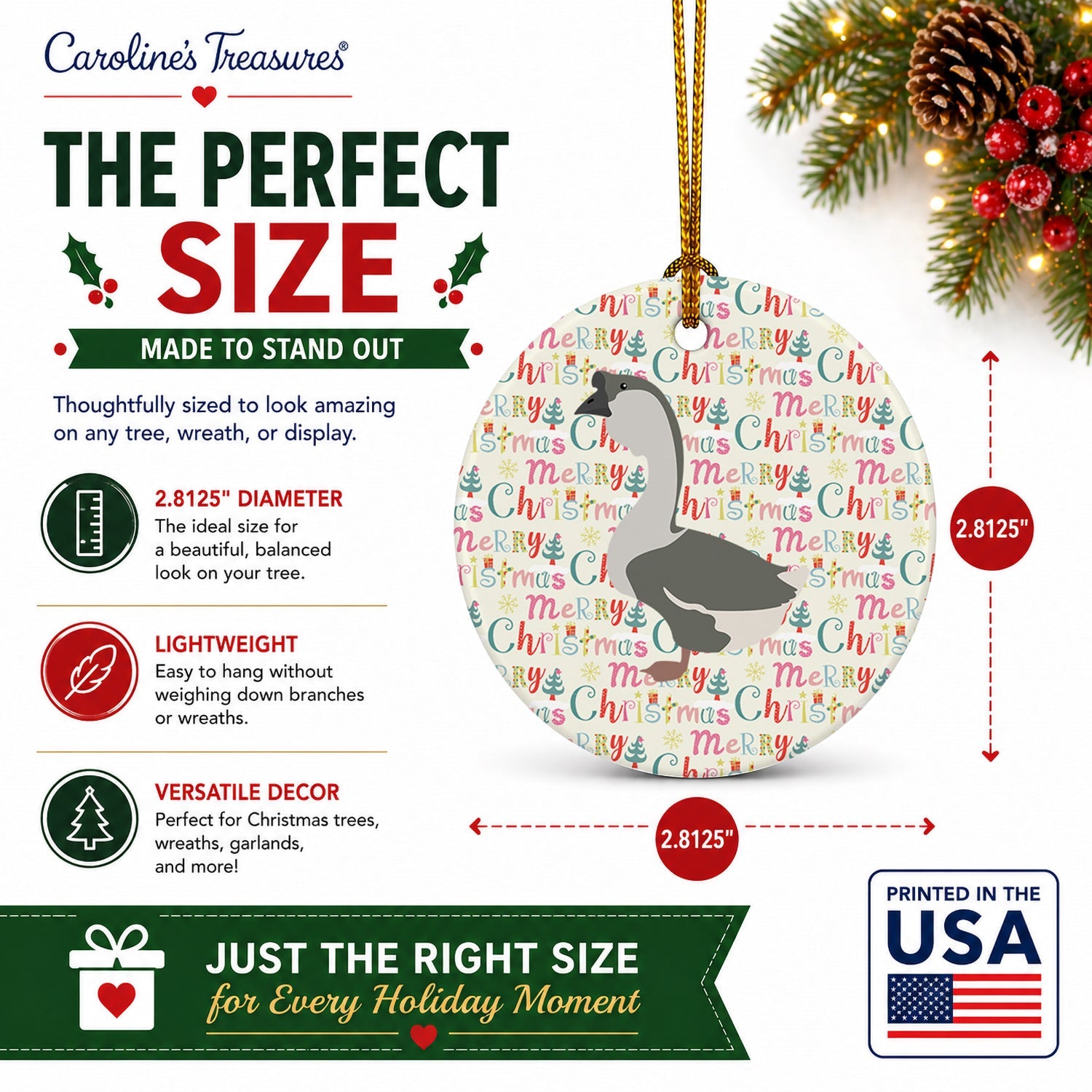 African Goose Christmas Ceramic Ornament Christmas Tree Hanging Decorations for Home Christmas Holiday, Party, Gift, 3 in, Multicolor
