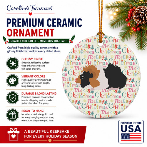 Abyssinian Guinea Pig Christmas Ceramic Ornament Christmas Tree Hanging Decorations for Home Christmas Holiday, Party, Gift, 3 in, Multicolor