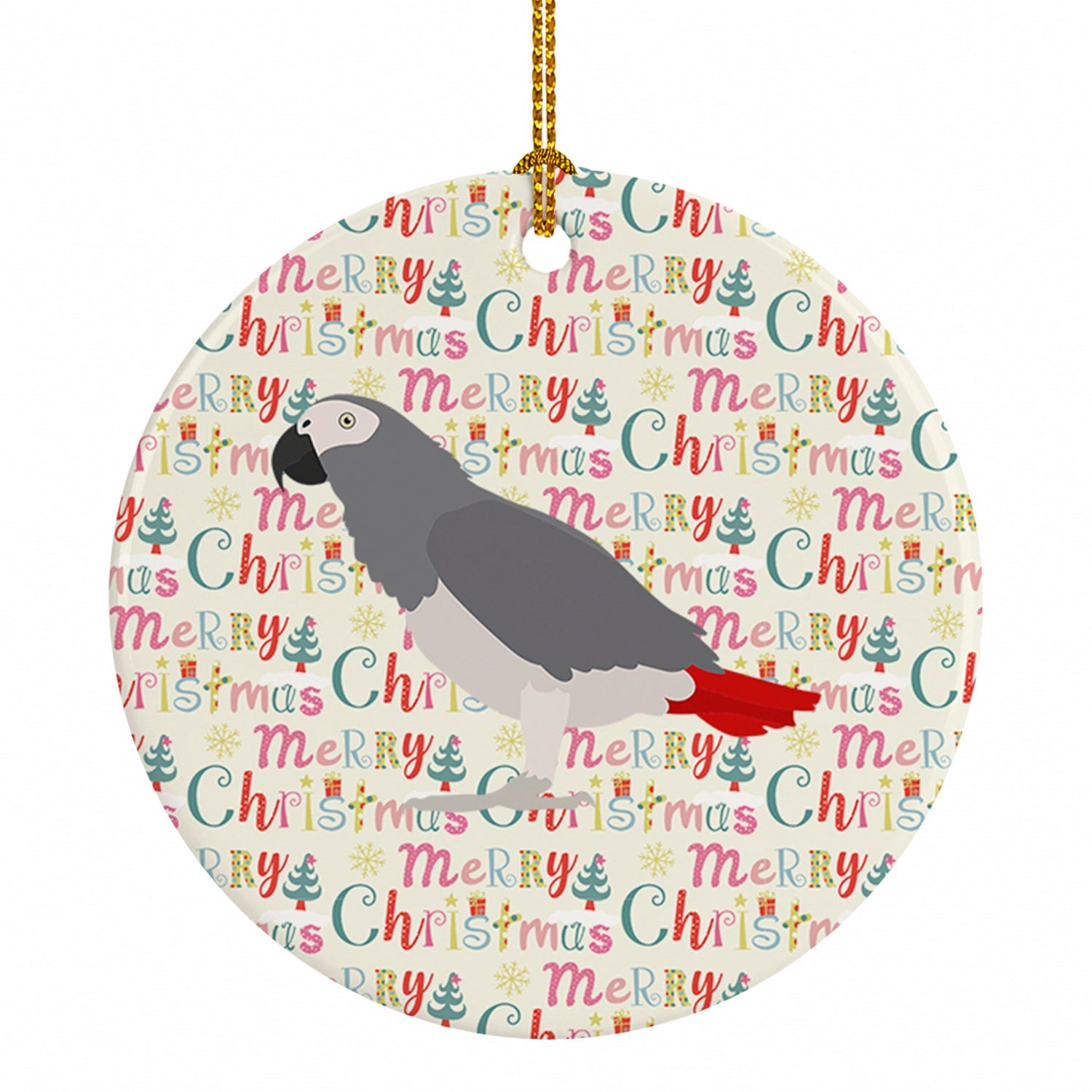 African Grey Parrot Christmas Ceramic Ornament Christmas Tree Hanging Decorations for Home Christmas Holiday, Party, Gift, 3 in, Multicolor