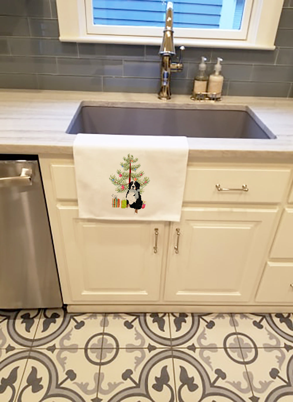Bernese Mountain Dog #3 Christmas Kitchen Towel Set of 2 White Dish Towels Decorative Bathroom Hand towel for Hand, Face, Hair, Yoga, Tea, Dishcloth, 19 X 28", White