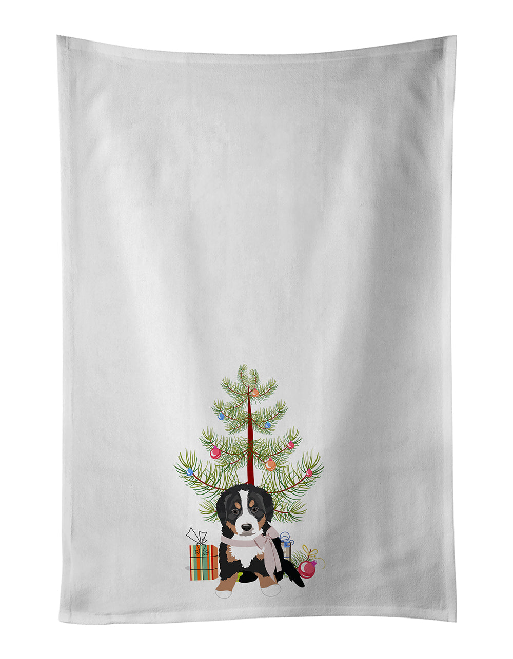 Bernese Mountain Dog Puppy #1 Christmas Kitchen Towel Set of 2 White Dish Towels Decorative Bathroom Hand towel for Hand, Face, Hair, Yoga, Tea, Dishcloth, 19 X 28", White