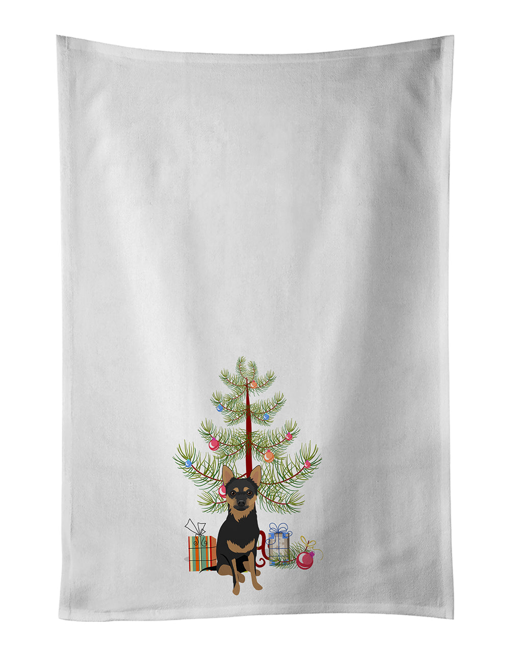 Chihuahua Black and Tan #1 Christmas Kitchen Towel Set of 2 White Dish Towels Decorative Bathroom Hand towel for Hand, Face, Hair, Yoga, Tea, Dishcloth, 19 X 28", White