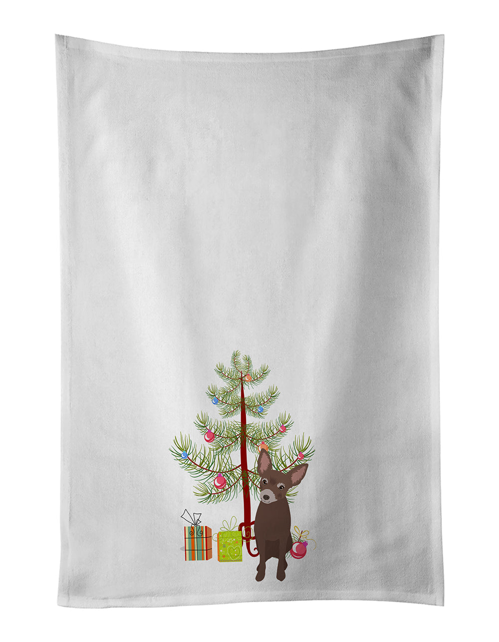 Chihuahua Chocolate #2 Christmas Kitchen Towel Set of 2 White Dish Towels Decorative Bathroom Hand towel for Hand, Face, Hair, Yoga, Tea, Dishcloth, 19 X 28", White
