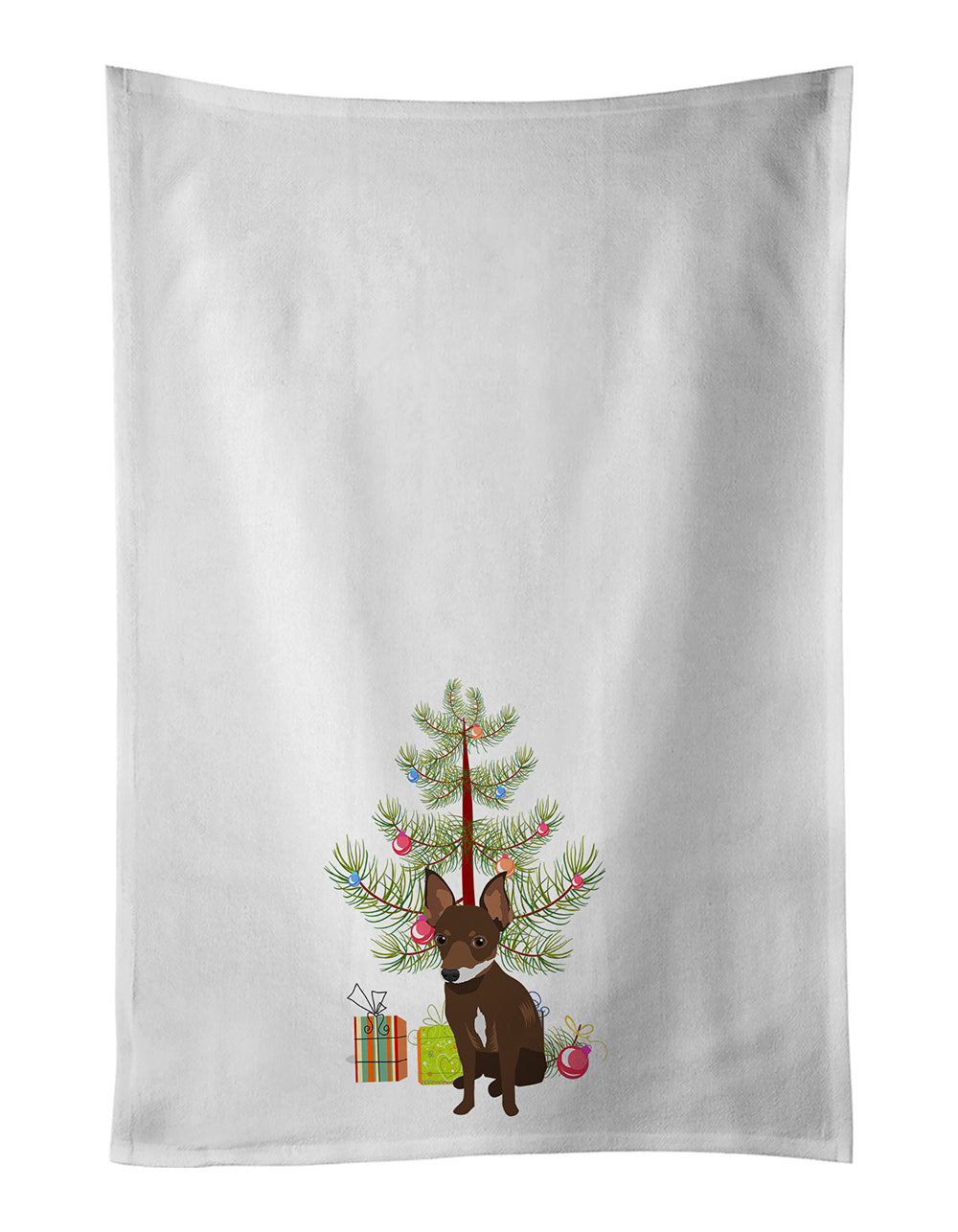Chihuahua Chocolate and White #2 Christmas Kitchen Towel Set of 2 White Dish Towels Decorative Bathroom Hand towel for Hand, Face, Hair, Yoga, Tea, Dishcloth, 19 X 28", White