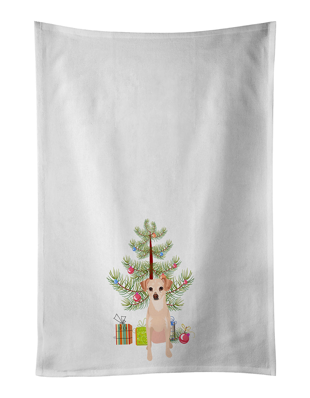 Chihuahua Cream Christmas Kitchen Towel Set of 2 White Dish Towels Decorative Bathroom Hand towel for Hand, Face, Hair, Yoga, Tea, Dishcloth, 19 X 28", White