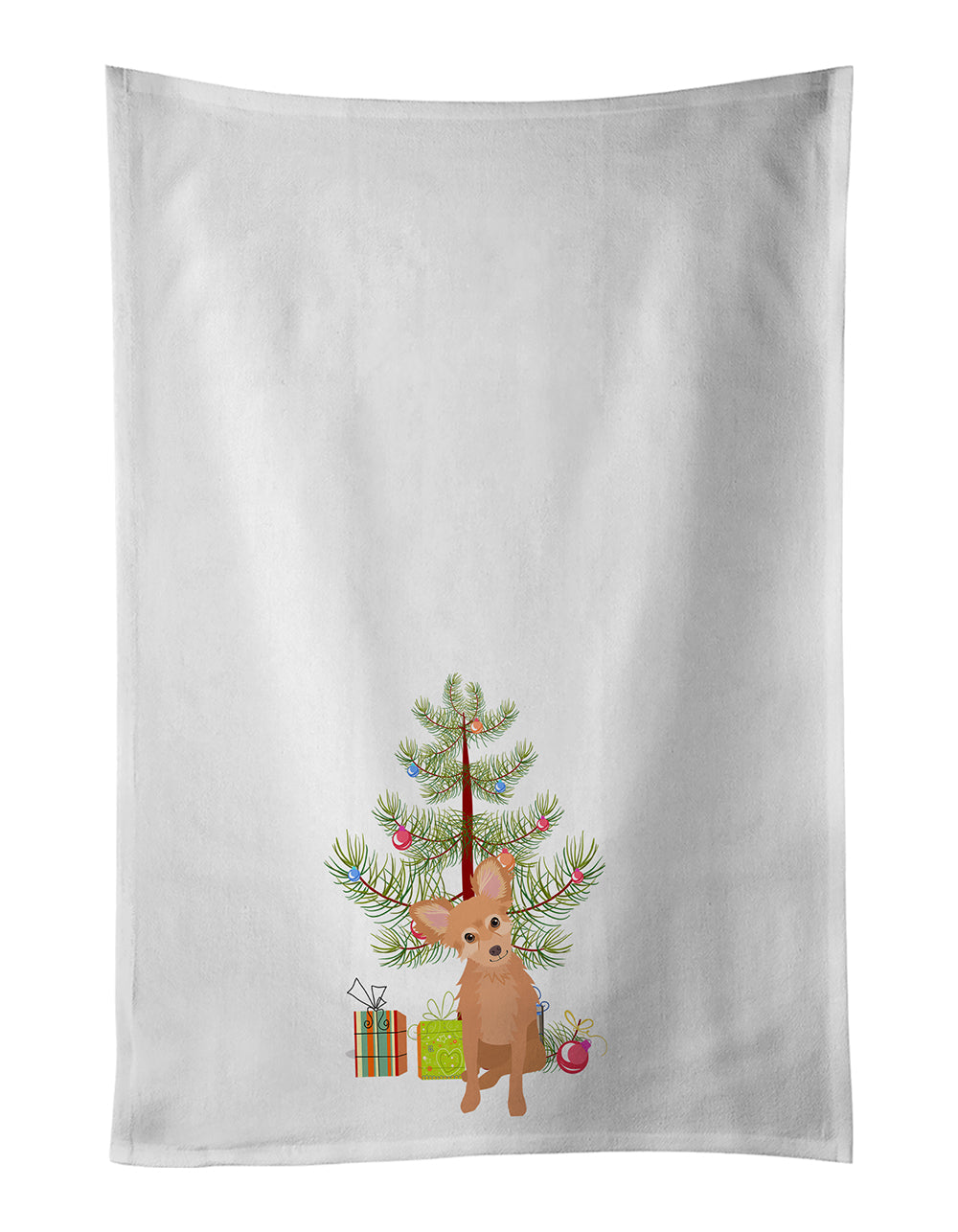 Chihuahua Fawn Christmas Kitchen Towel Set of 2 White Dish Towels Decorative Bathroom Hand towel for Hand, Face, Hair, Yoga, Tea, Dishcloth, 19 X 28", White