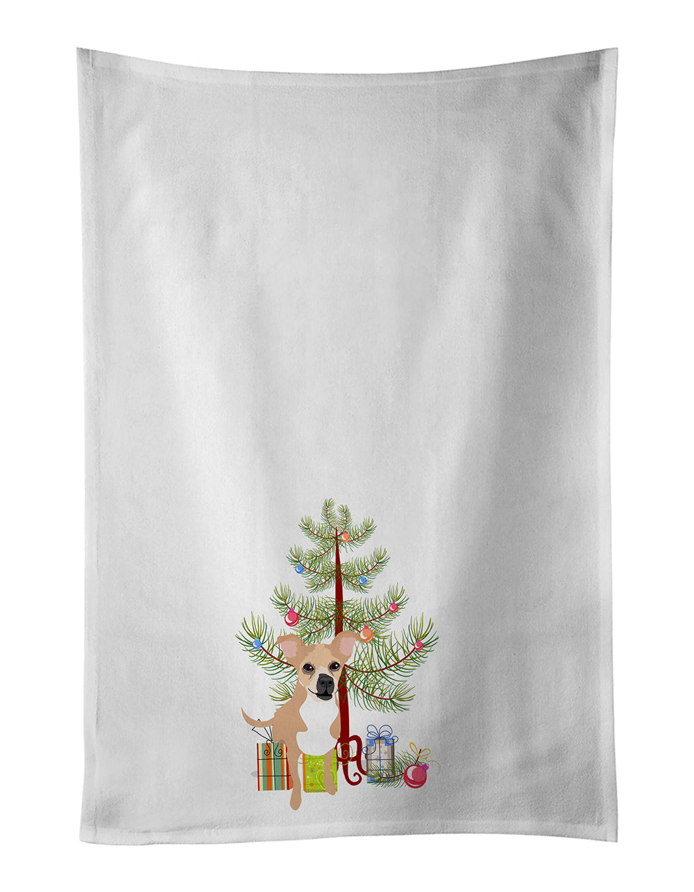 Chihuahua Gold and White Christmas Kitchen Towel Set of 2 White Dish Towels Decorative Bathroom Hand towel for Hand, Face, Hair, Yoga, Tea, Dishcloth, 19 X 28", White