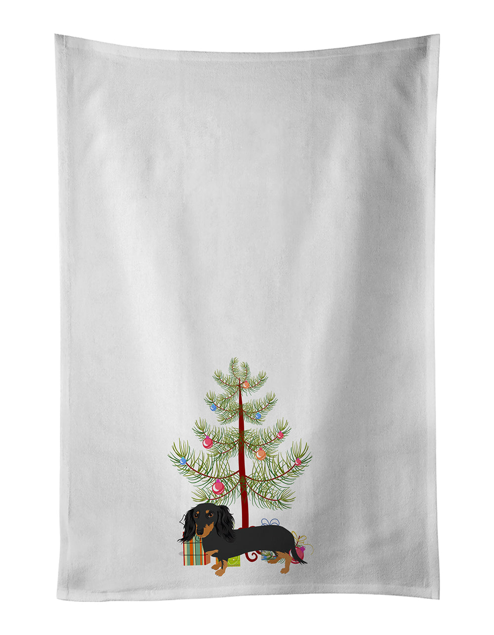 Dachshund Black and Tan #2 Christmas Kitchen Towel Set of 2 White Dish Towels Decorative Bathroom Hand towel for Hand, Face, Hair, Yoga, Tea, Dishcloth, 19 X 28", White
