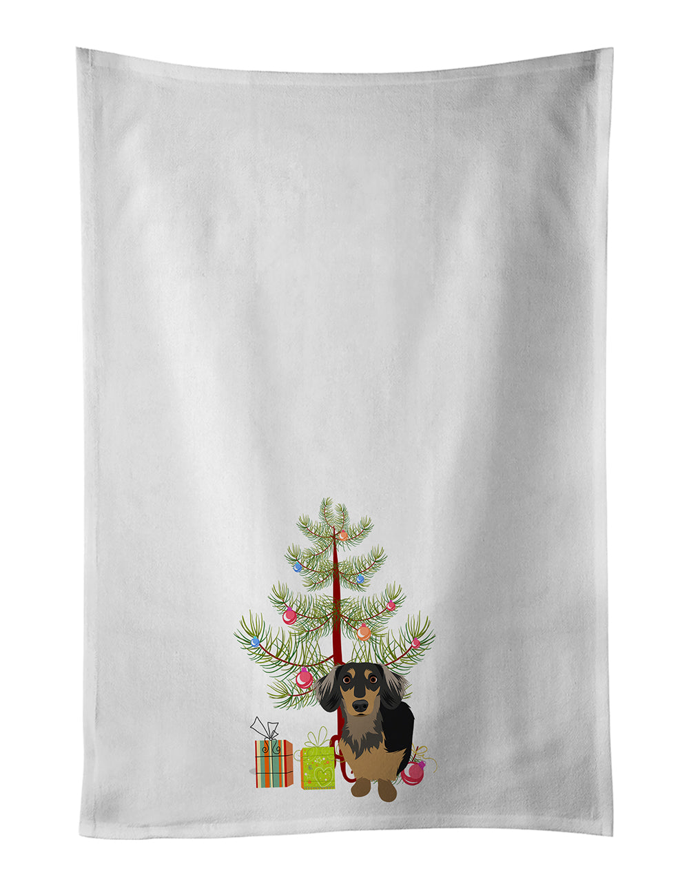 Dachshund Black and Tan #4 Christmas Kitchen Towel Set of 2 White Dish Towels Decorative Bathroom Hand towel for Hand, Face, Hair, Yoga, Tea, Dishcloth, 19 X 28", White