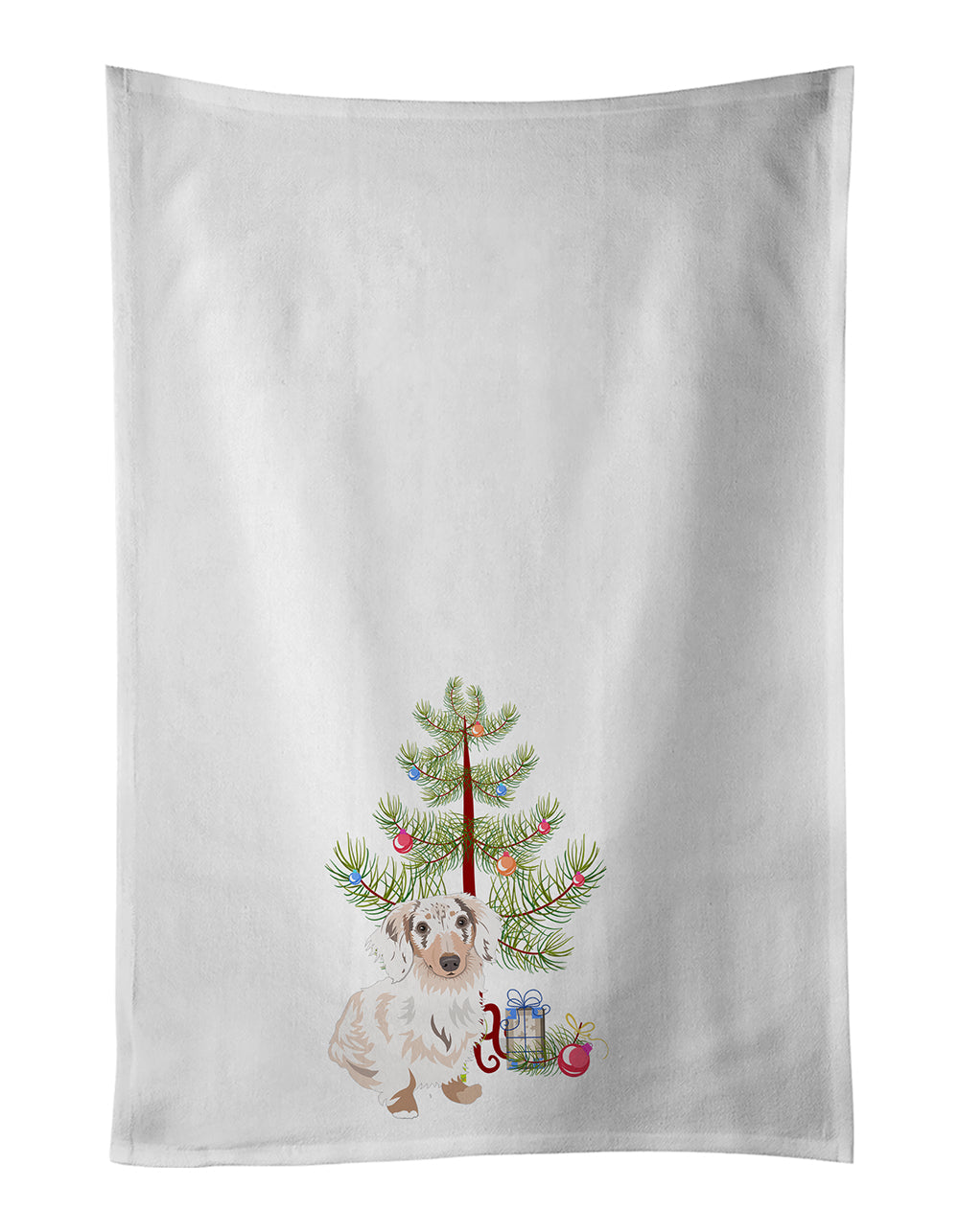 Dachshund Dapple #2 Christmas Kitchen Towel Set of 2 White Dish Towels Decorative Bathroom Hand towel for Hand, Face, Hair, Yoga, Tea, Dishcloth, 19 X 28", White