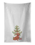 Dachshund Red #1 Christmas Kitchen Towel Set of 2 White Dish Towels Decorative Bathroom Hand towel for Hand, Face, Hair, Yoga, Tea, Dishcloth, 19 X 28", White