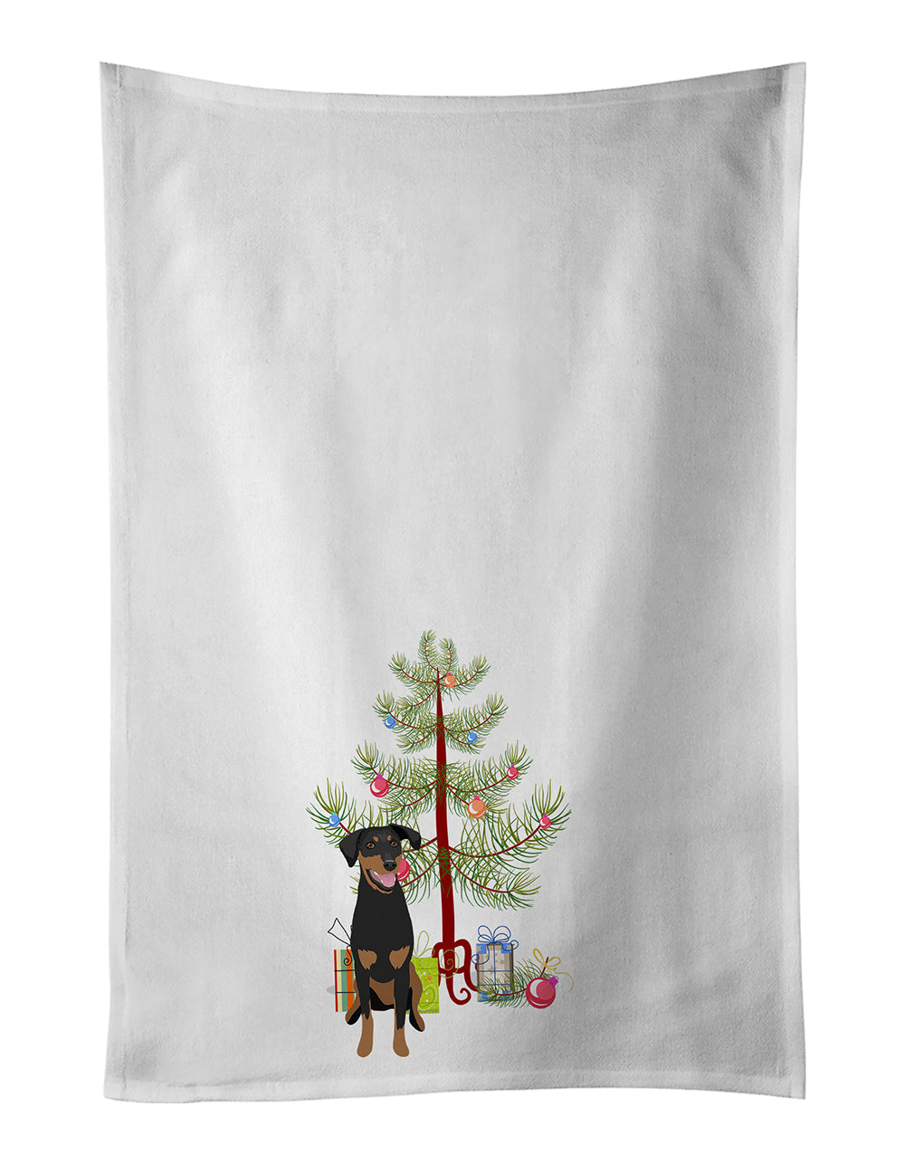 Doberman Pinscher Black and Rust Natural Ears #1 Christmas Kitchen Towel Set of 2 White Dish Towels Decorative Bathroom Hand towel for Hand, Face, Hair, Yoga, Tea, Dishcloth, 19 X 28", White