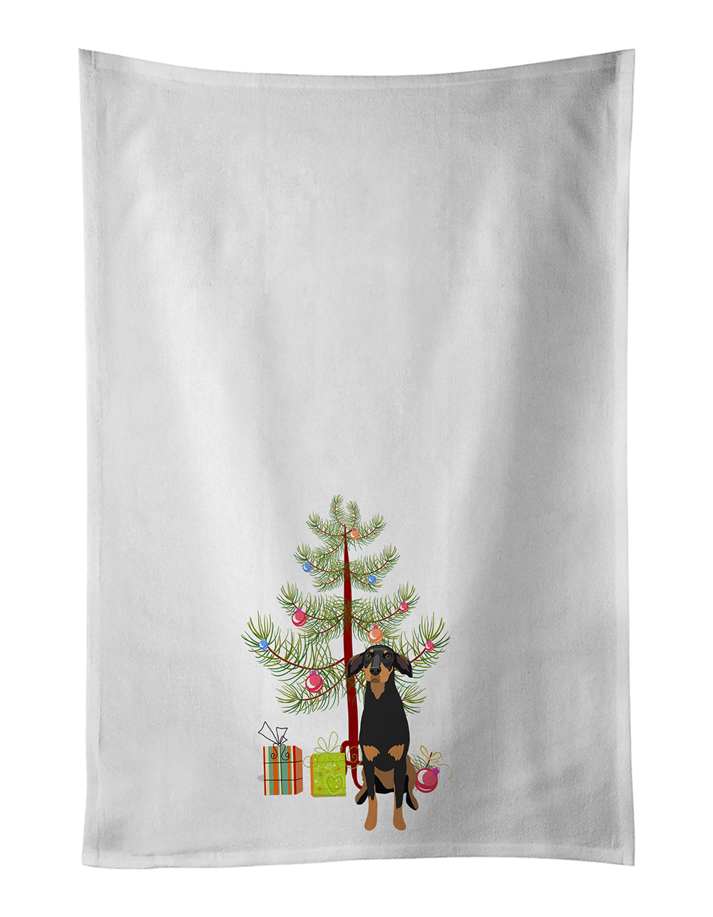 Doberman Pinscher Black and Rust Natural Ears #2 Christmas Kitchen Towel Set of 2 White Dish Towels Decorative Bathroom Hand towel for Hand, Face, Hair, Yoga, Tea, Dishcloth, 19 X 28", White