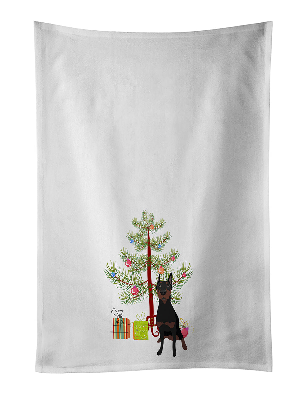 Doberman Pinscher Black Cropped Ears Christmas Kitchen Towel Set of 2 White Dish Towels Decorative Bathroom Hand towel for Hand, Face, Hair, Yoga, Tea, Dishcloth, 19 X 28", White