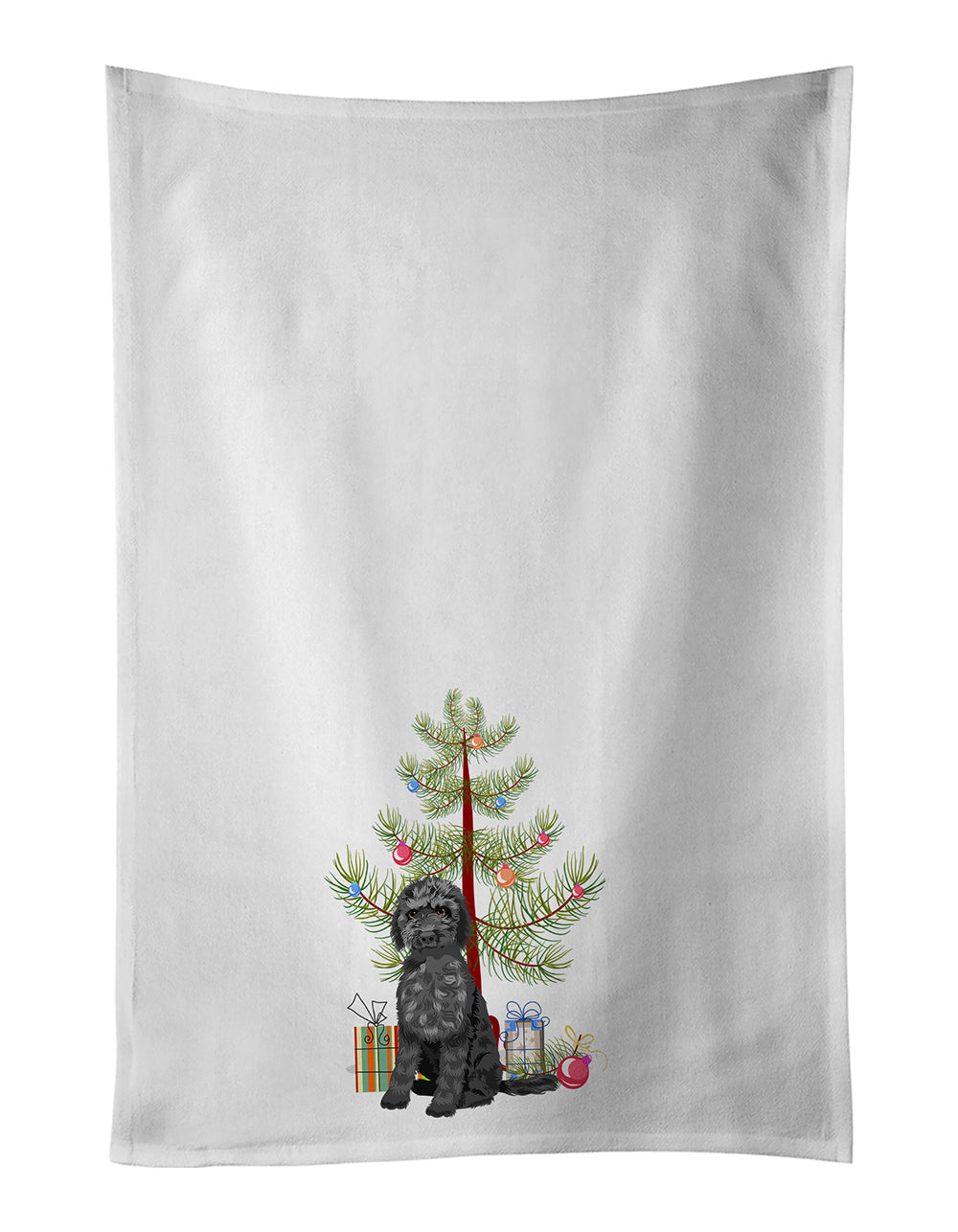 Doodle Black #2 Christmas Kitchen Towel Set of 2 White Dish Towels Decorative Bathroom Hand towel for Hand, Face, Hair, Yoga, Tea, Dishcloth, 19 X 28", White