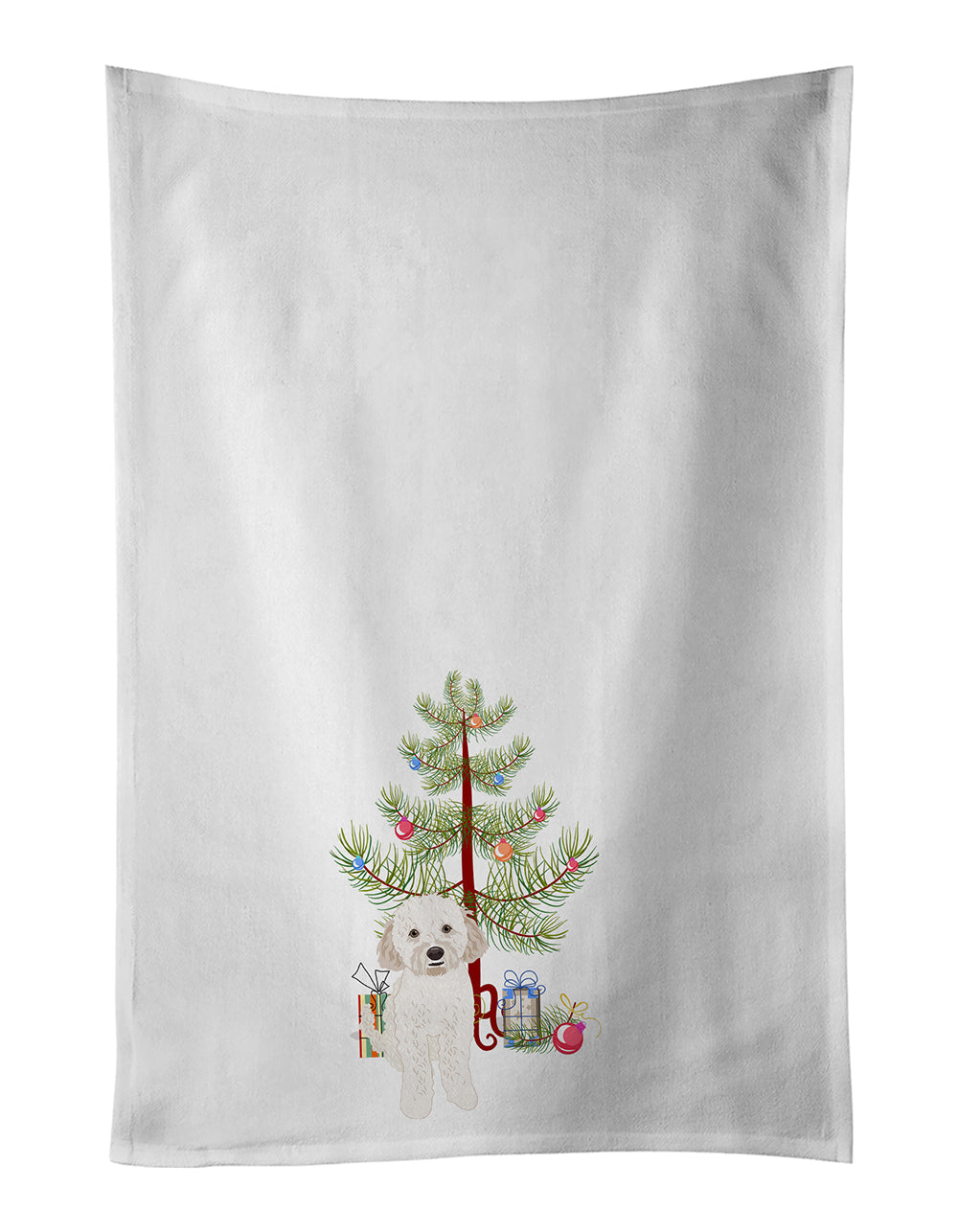 Doodle Cream #4 Christmas Kitchen Towel Set of 2 White Dish Towels Decorative Bathroom Hand towel for Hand, Face, Hair, Yoga, Tea, Dishcloth, 19 X 28", White