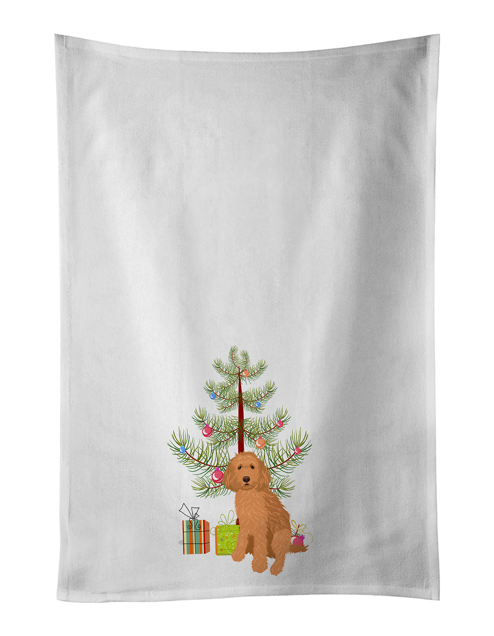 Doodle Red #1 Christmas Kitchen Towel Set of 2 White Dish Towels Decorative Bathroom Hand towel for Hand, Face, Hair, Yoga, Tea, Dishcloth, 19 X 28", White
