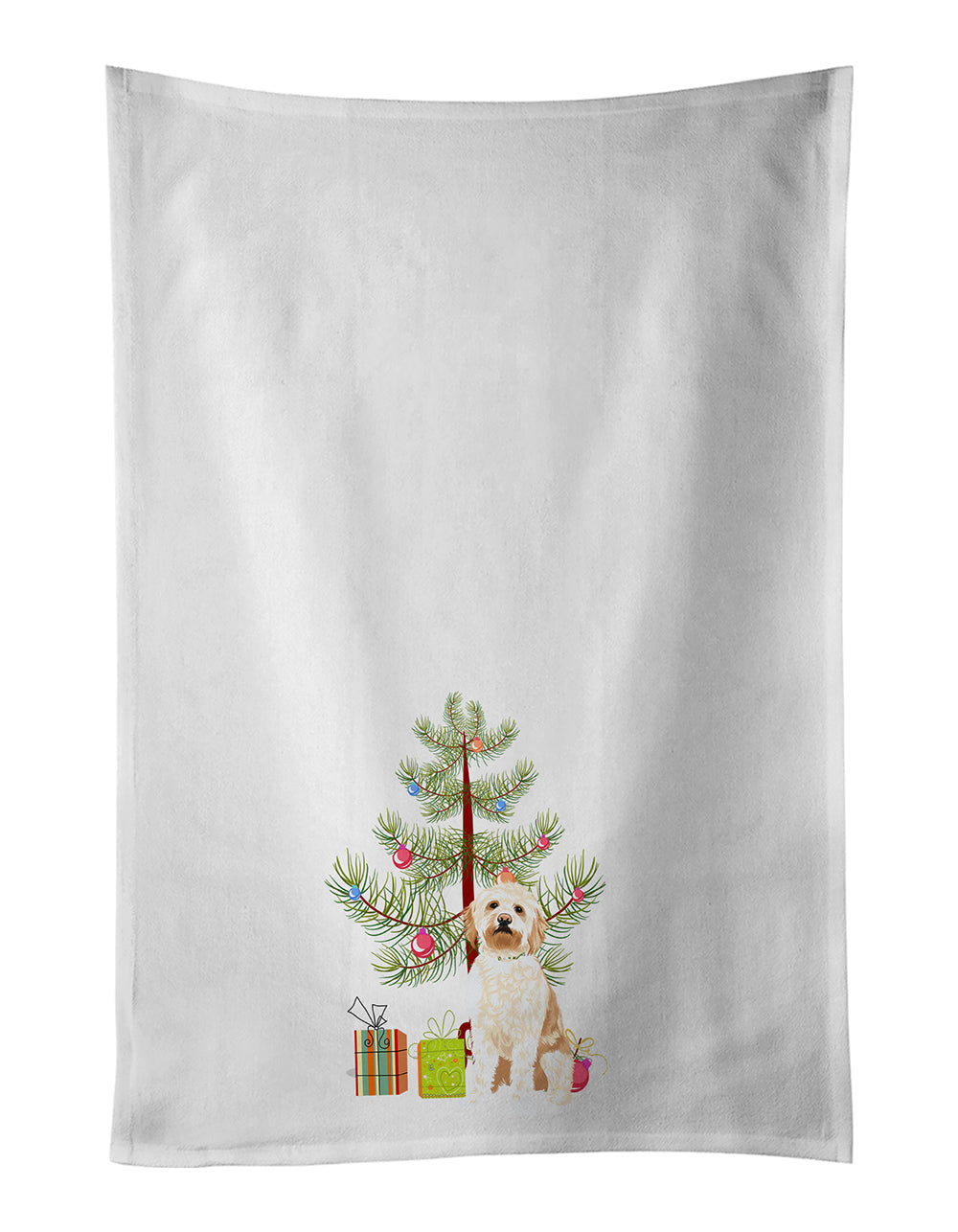 Doodle Red #2 Christmas Kitchen Towel Set of 2 White Dish Towels Decorative Bathroom Hand towel for Hand, Face, Hair, Yoga, Tea, Dishcloth, 19 X 28", White