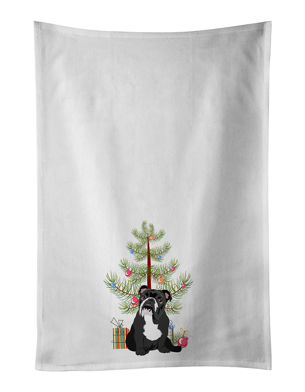 English Bulldog Black and White Christmas Kitchen Towel Set of 2 White Dish Towels Decorative Bathroom Hand towel for Hand, Face, Hair, Yoga, Tea, Dishcloth, 19 X 28", White
