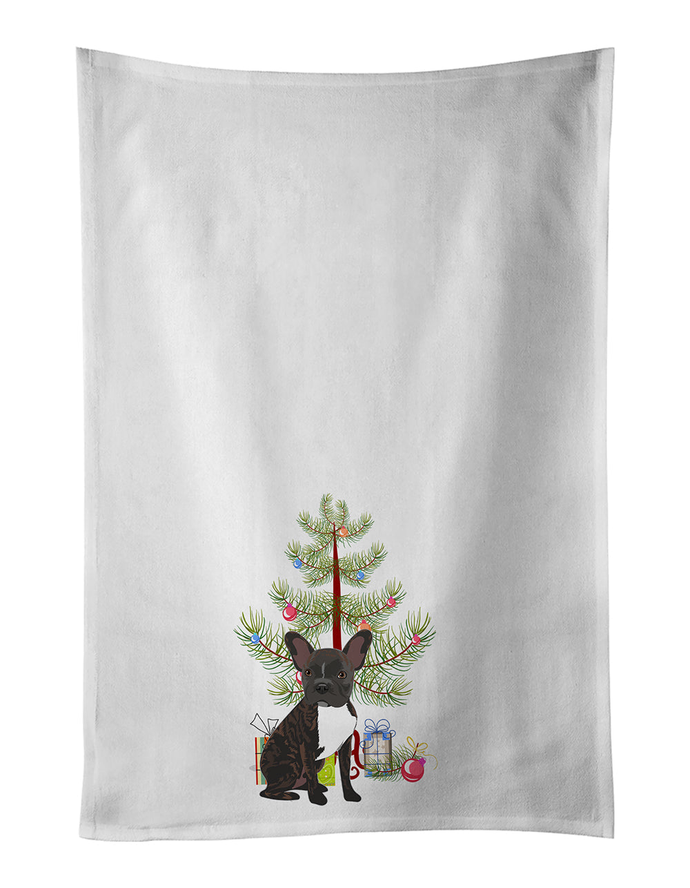 French Bulldog Brindle #2 Christmas Kitchen Towel Set of 2 White Dish Towels Decorative Bathroom Hand towel for Hand, Face, Hair, Yoga, Tea, Dishcloth, 19 X 28", White